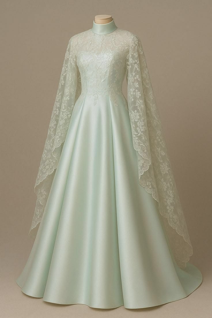 Muslim Cape Sleeves Lace Wedding Dress